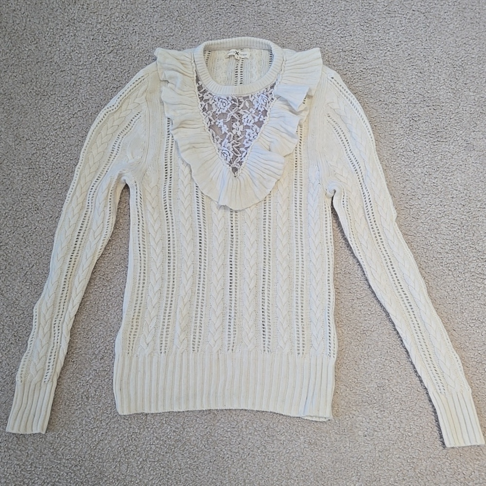 Nightcap Clothing Cream Wool And Cashmere Blend Ruffled Sweater Size 2 Medium